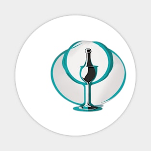 Elegant Wine Bottle and Glass Silhouette Design No. 654 Magnet